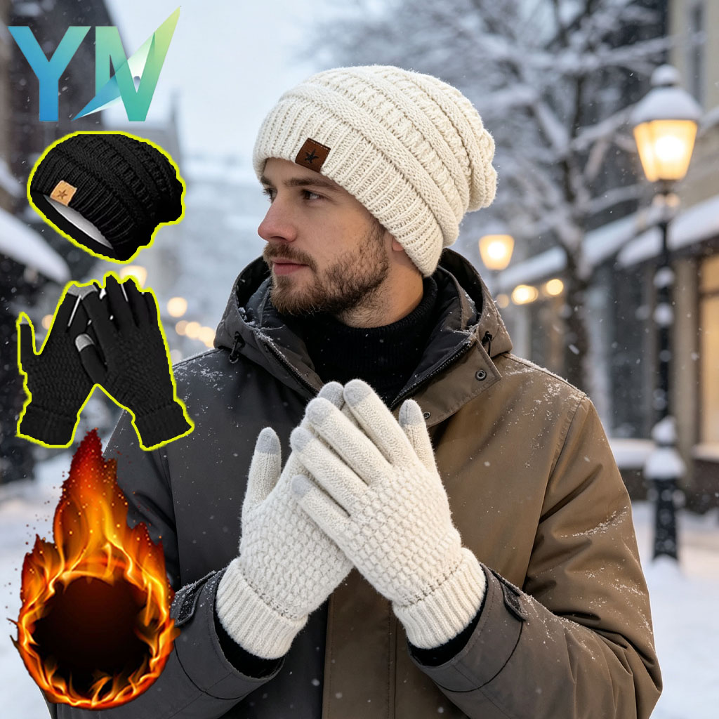 1-5PCS Winter Hat Gloves Set F - Running Gear For Winter recension och pris