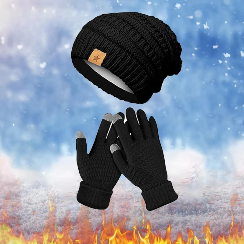 1-5PCS Winter Hat Gloves Set F - Running Gear For Winter recension och pris